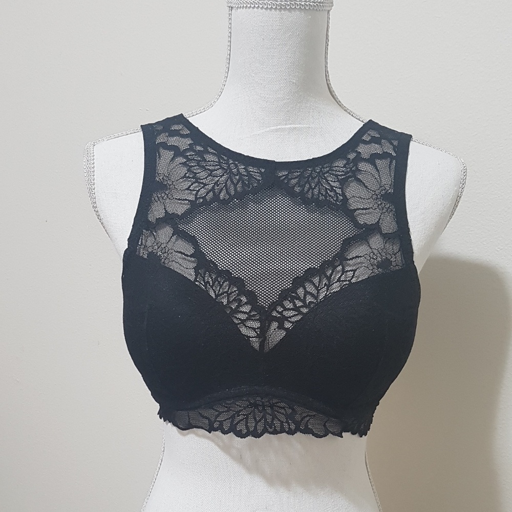 PINK black lace bralette